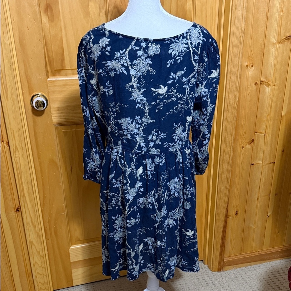 Ralph Lauren Denim & Supply Large Blue Floral/Bird Scoop-Neck Babydoll Dress. View 3